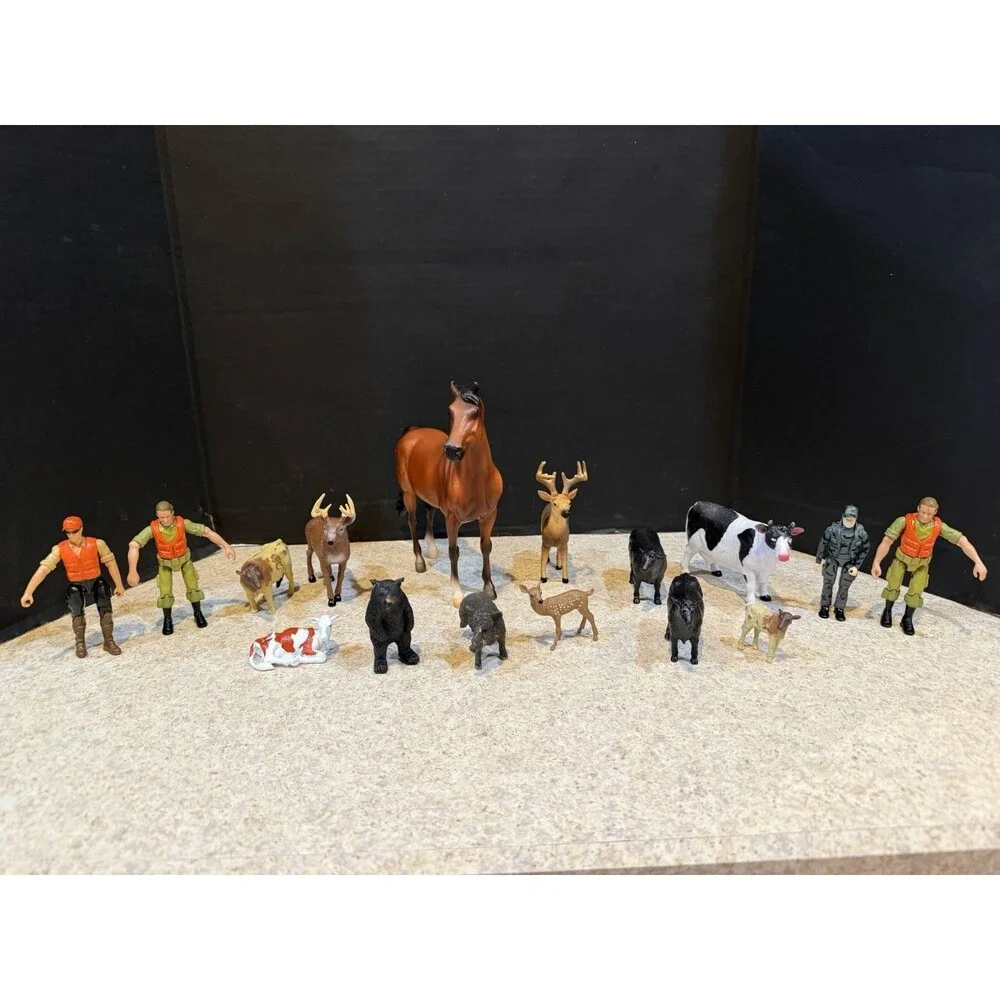 New Ray Wildlife Hunter Lot 16pc Figures Deer Bear Boar Horse Farm Animals